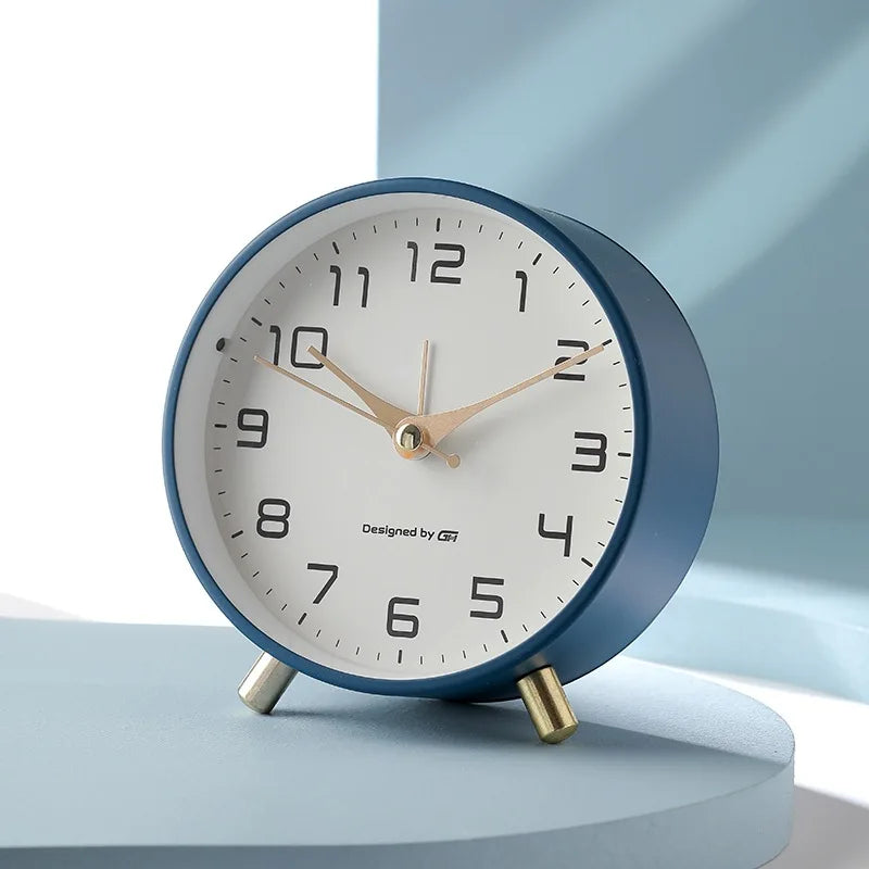 Modern Scandinavian Metal and Glass Table Clock with Silent Movement