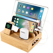Bamboo 5-Port USB Charging Station & Desk Organiser – Multi-Device Charging Dock for Phones, Tablets & Watches