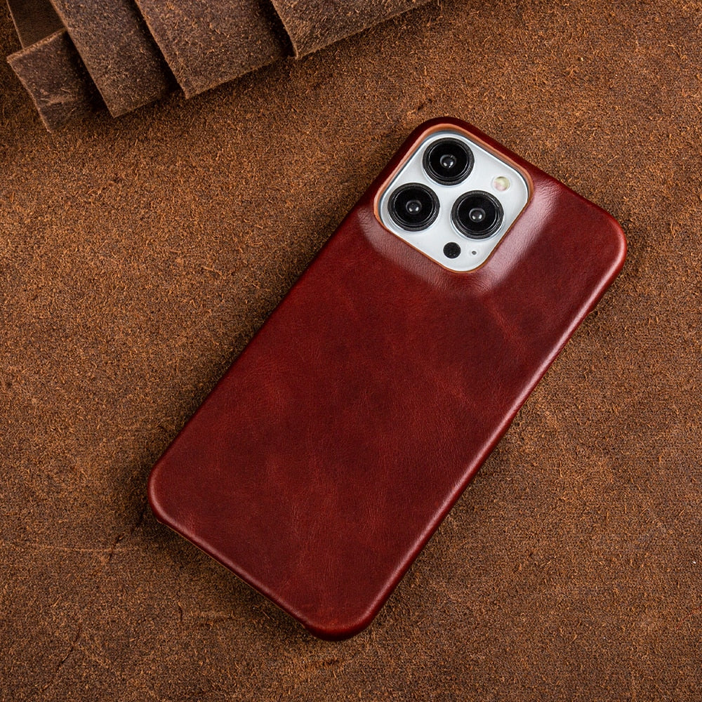 Genuine Leather iPhone Case, Oil Wax Finish, Apple Phone Cover