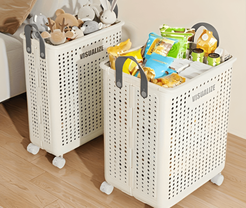 RollEase Foldable Laundry Basket on Wheels – Collapsible Rolling Hamper for Easy Home Transport