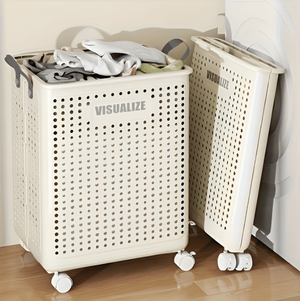 RollEase Foldable Laundry Basket on Wheels – Collapsible Rolling Hamper for Easy Home Transport