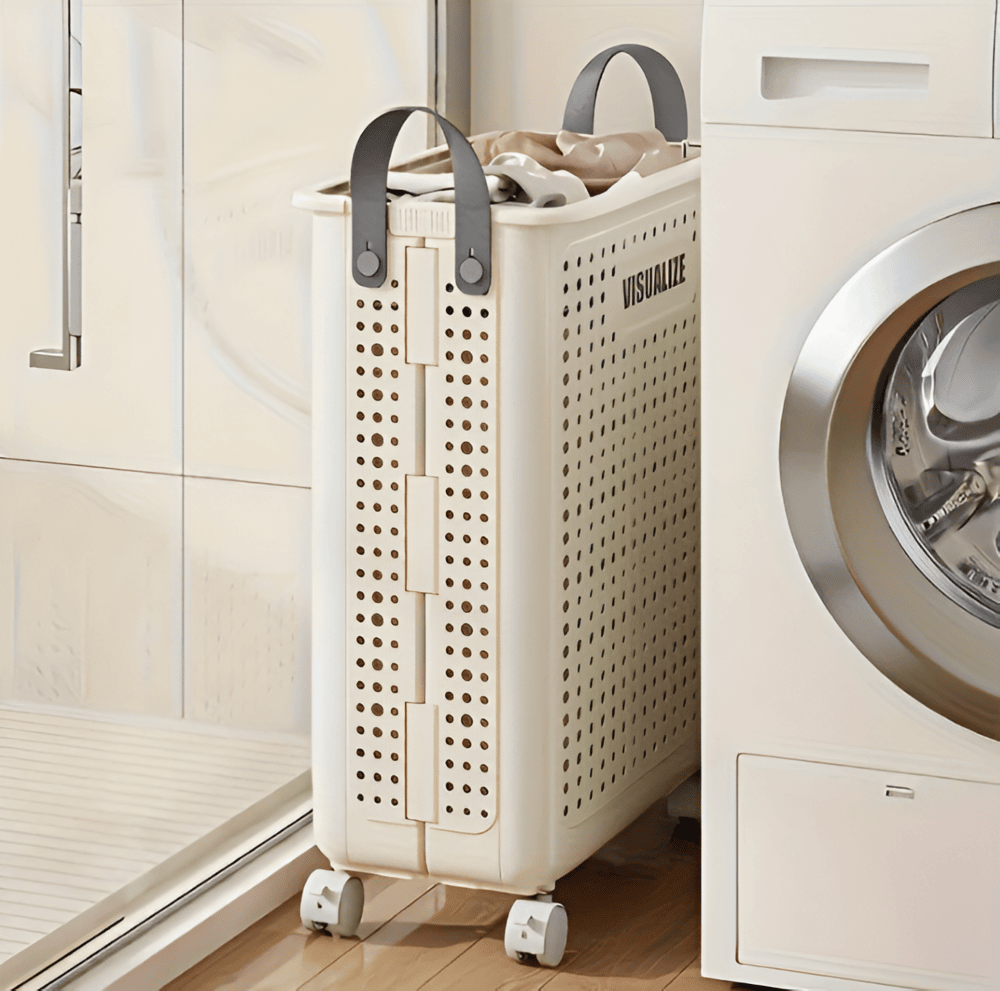 RollEase Foldable Laundry Basket on Wheels – Collapsible Rolling Hamper for Easy Home Transport
