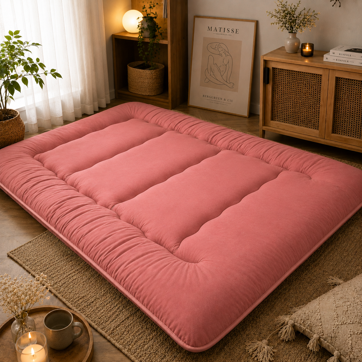 Cozy Rest Japanese Floor Mattress – Thick Foldable Futon Sleeping Pad & Roll-Up Guest Bed for Adults & Kids