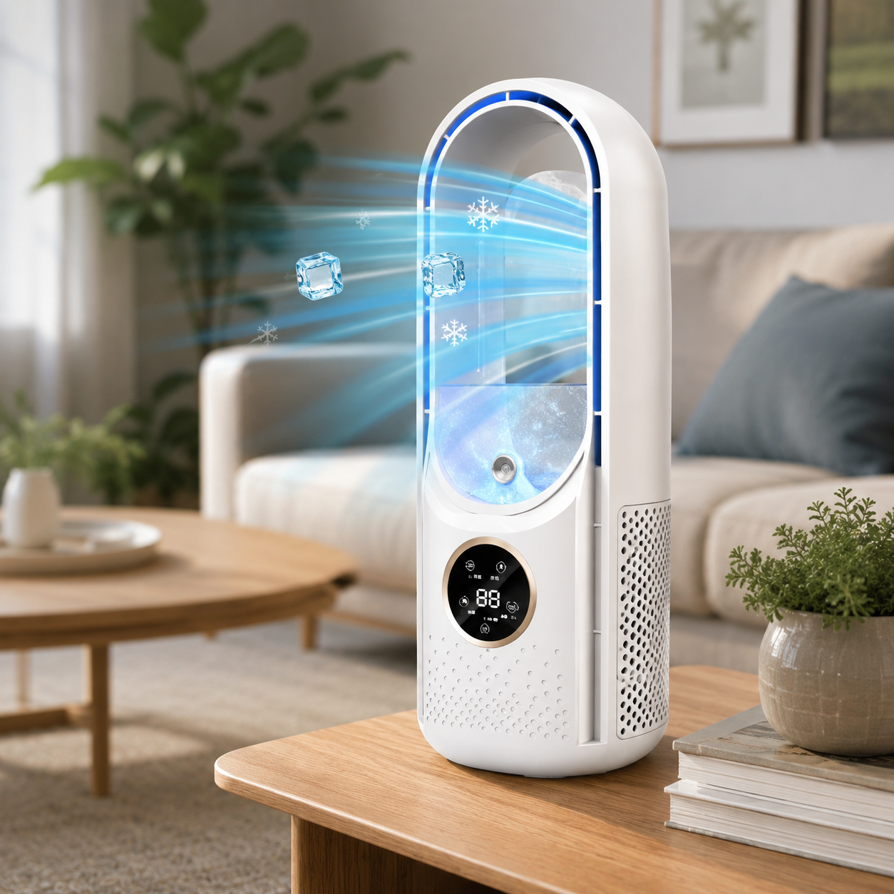 Bladeless personal air cooler in white