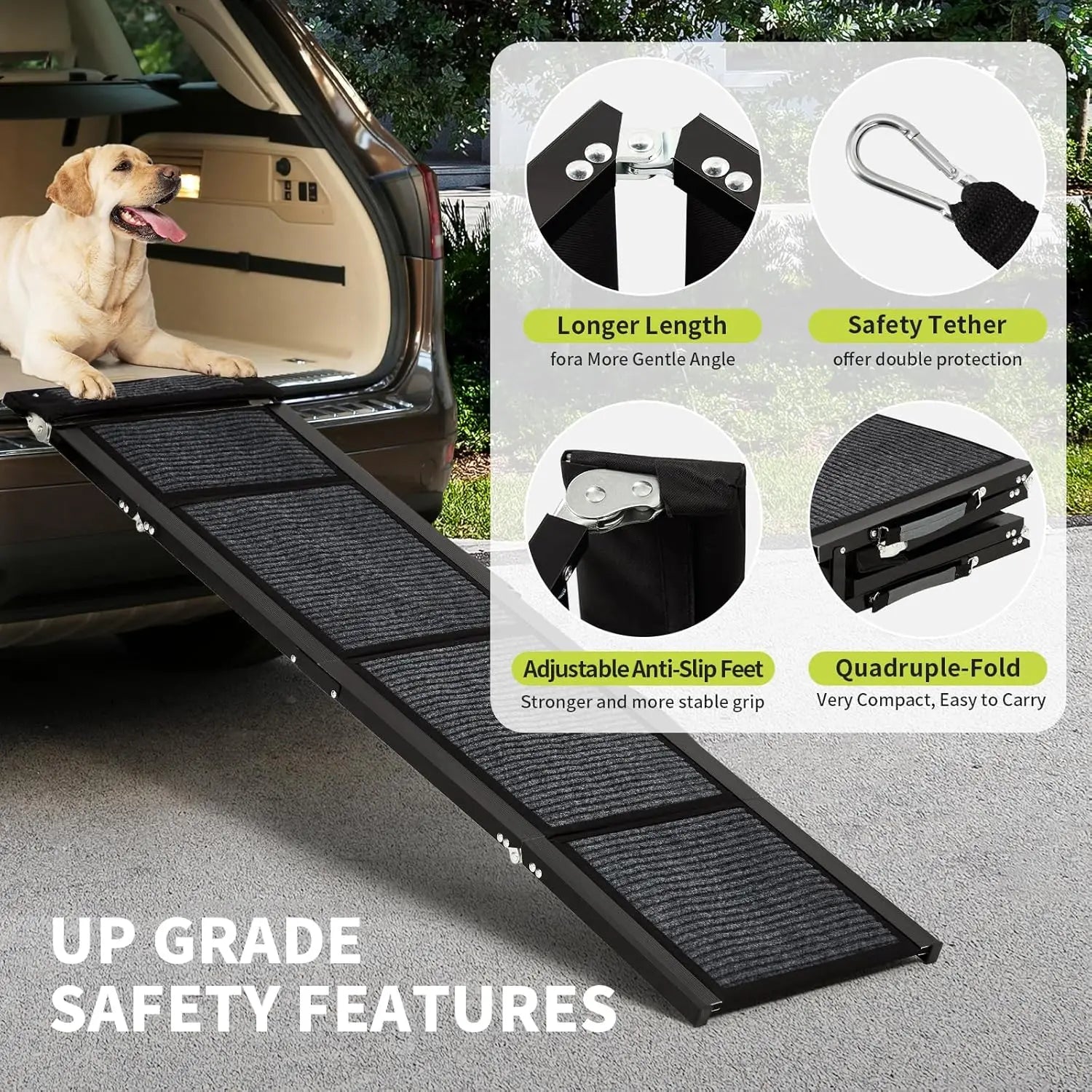 Folding Dog Ramp for Car & Bed with Non-Slip Surface – Lightweight Portable Pet Ramp for Safe Easy Access