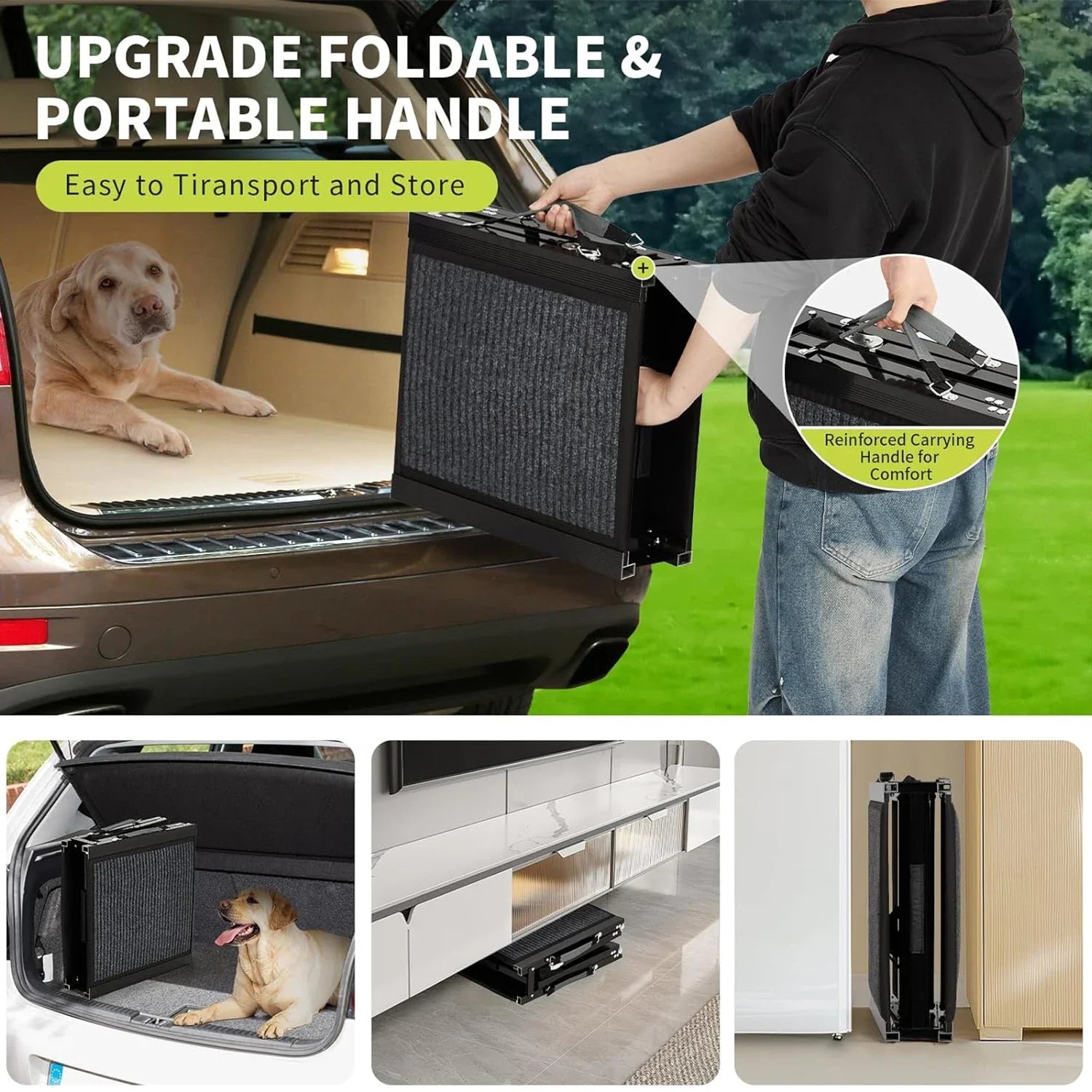 Folding Dog Ramp for Car & Bed with Non-Slip Surface – Lightweight Portable Pet Ramp for Safe Easy Access