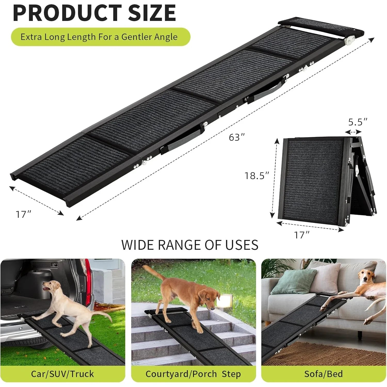 Folding Dog Ramp for Car & Bed with Non-Slip Surface – Lightweight Portable Pet Ramp for Safe Easy Access