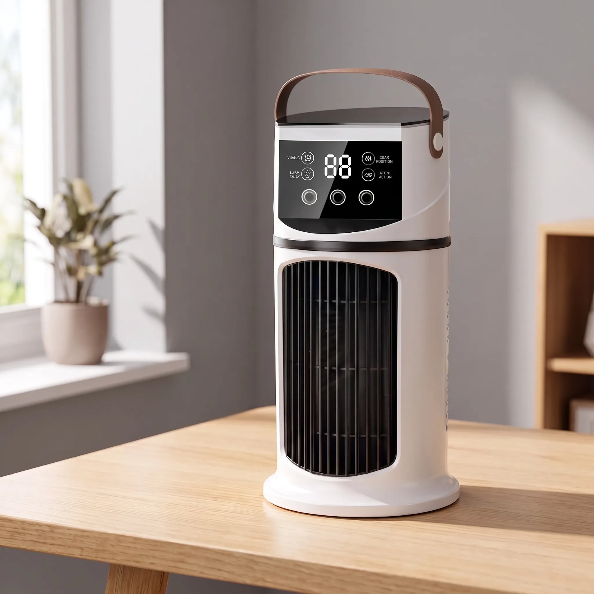 Portable air cooler on a desk