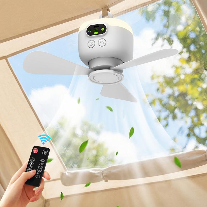 Rechargeable Ceiling Fan with LED Light & Remote – Portable Hanging Fan for Camping, Bedroom & Dorm