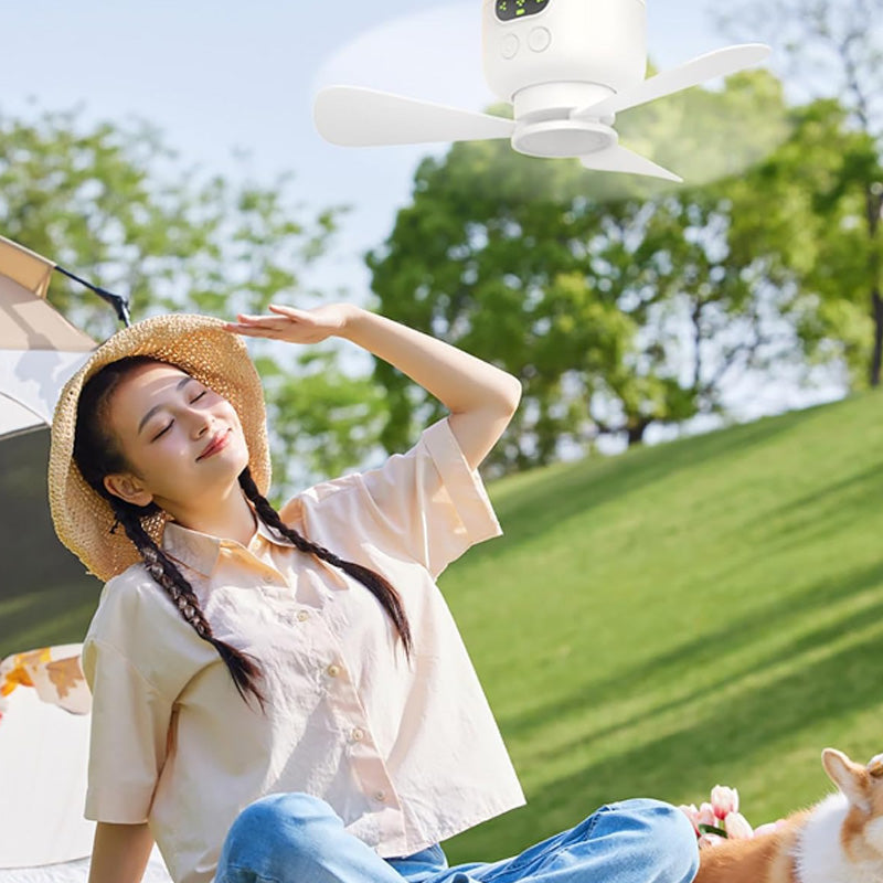 Rechargeable Ceiling Fan with LED Light & Remote – Portable Hanging Fan for Camping, Bedroom & Dorm