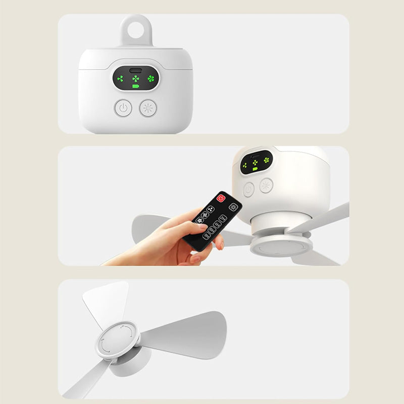 Rechargeable Ceiling Fan with LED Light & Remote – Portable Hanging Fan for Camping, Bedroom & Dorm