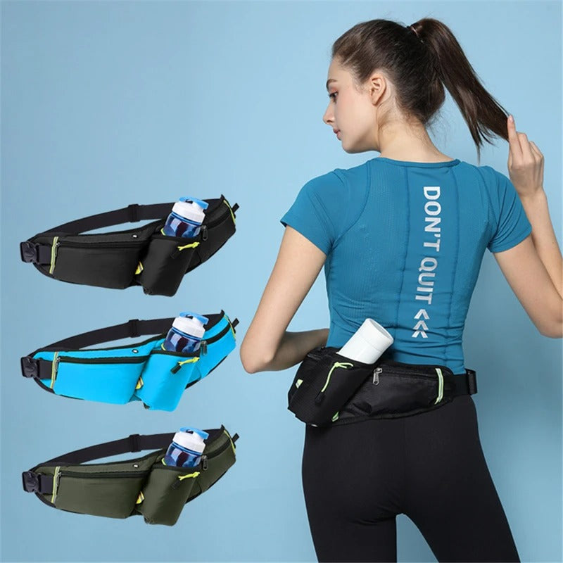 RunEase Waterproof Running Belt with Drink Holder – Adjustable Nylon Hydration Waist Pack for Jogging & Hiking