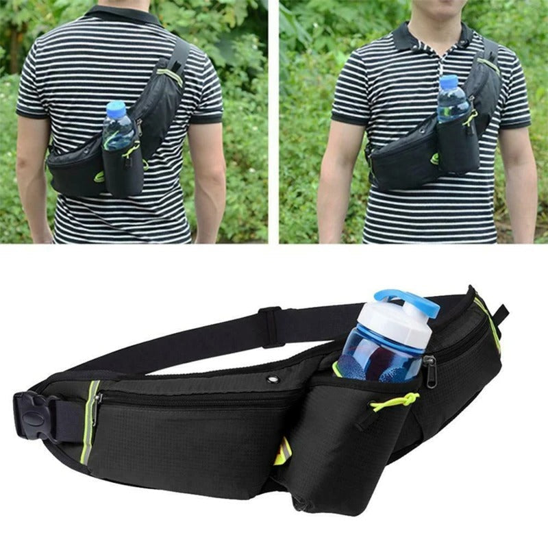 RunEase Waterproof Running Belt with Drink Holder – Adjustable Nylon Hydration Waist Pack for Jogging & Hiking