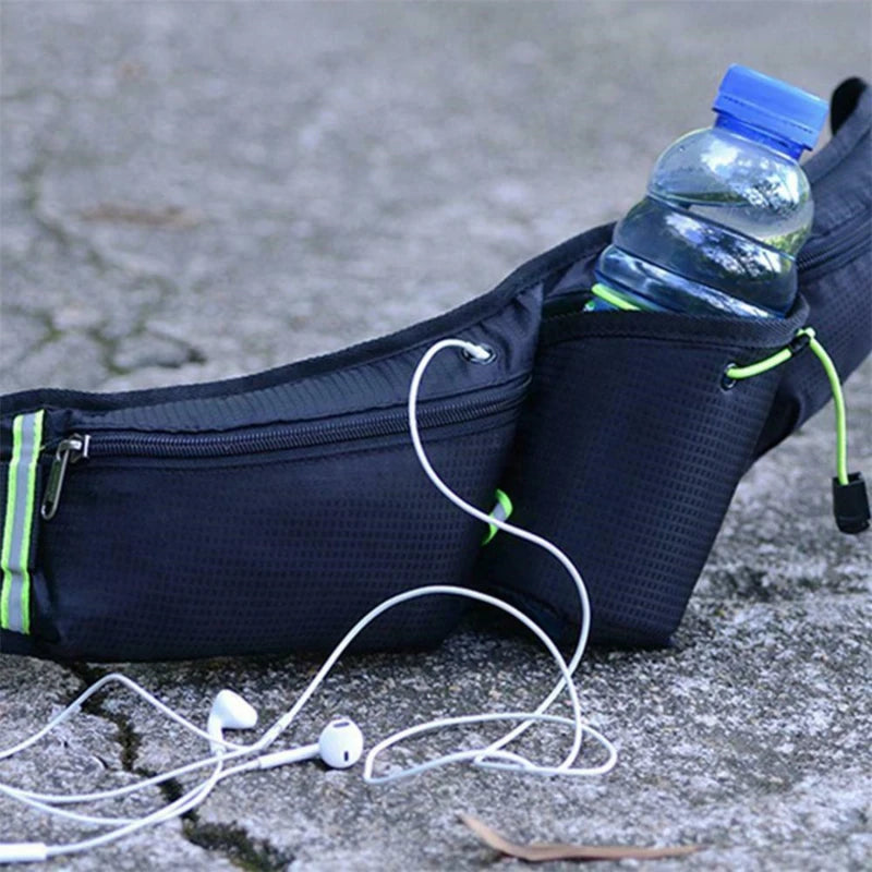 RunEase Waterproof Running Belt with Drink Holder – Adjustable Nylon Hydration Waist Pack for Jogging & Hiking