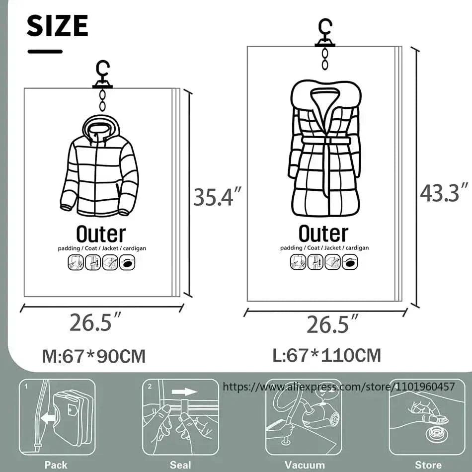 Space Saving Hanging Vacuum Storage Bags for Clothes Set of 3