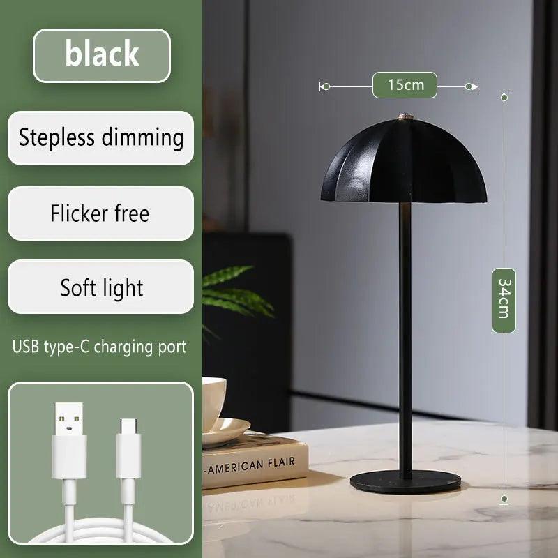 Rechargeable Metal LED Umbrella Table Lamp with Touch Dimming