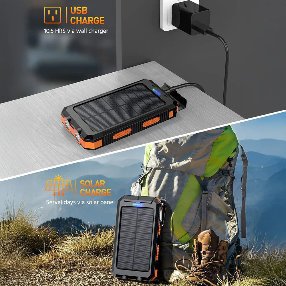 Portable Solar Power Bank and Phone Charger with LED Light 20000mAh