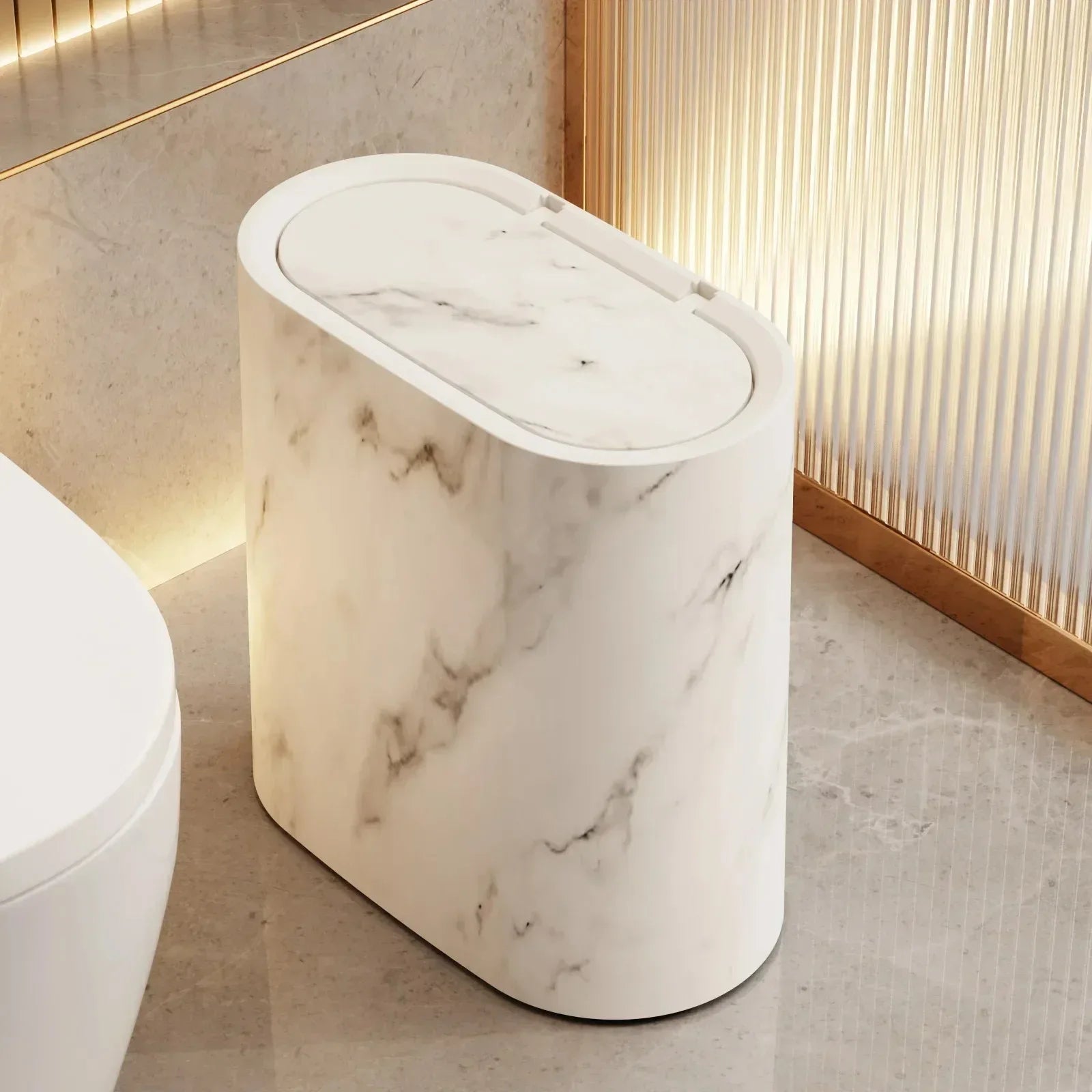 Luxury Marble Design Trash Can | Nordic Modern Wastebasket for Bathroom