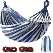 Portable Double Canvas Hammock with Anti-Roll Wooden Spreader Bars