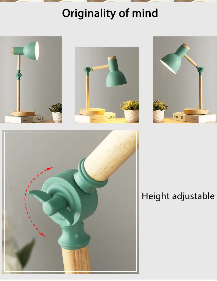 Nordic Wooden LED Table Lamp, Eye Protection Bedside Night Light