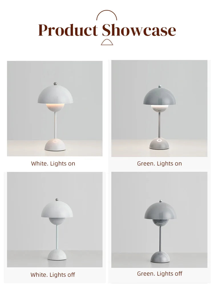 Rechargeable LED Mushroom Table Lamp with Portable Flowerpot Design