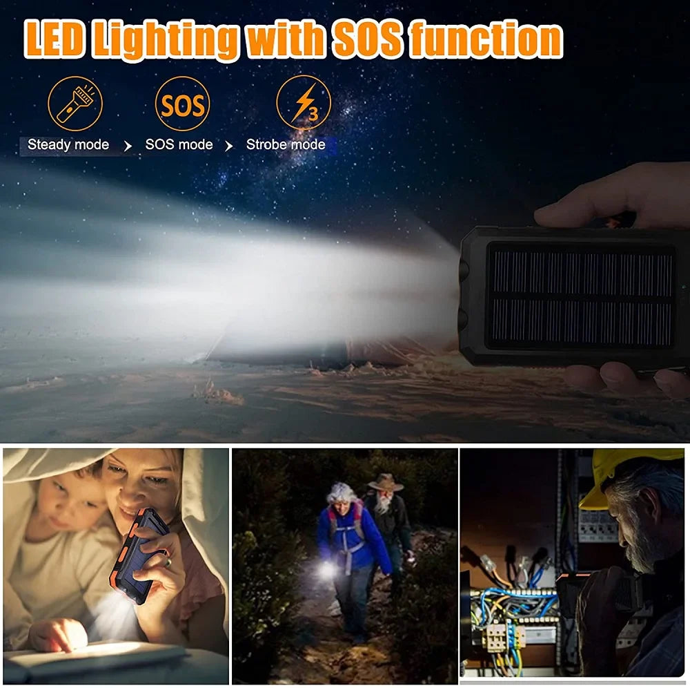 Portable Solar Power Bank and Phone Charger with LED Light 20000mAh
