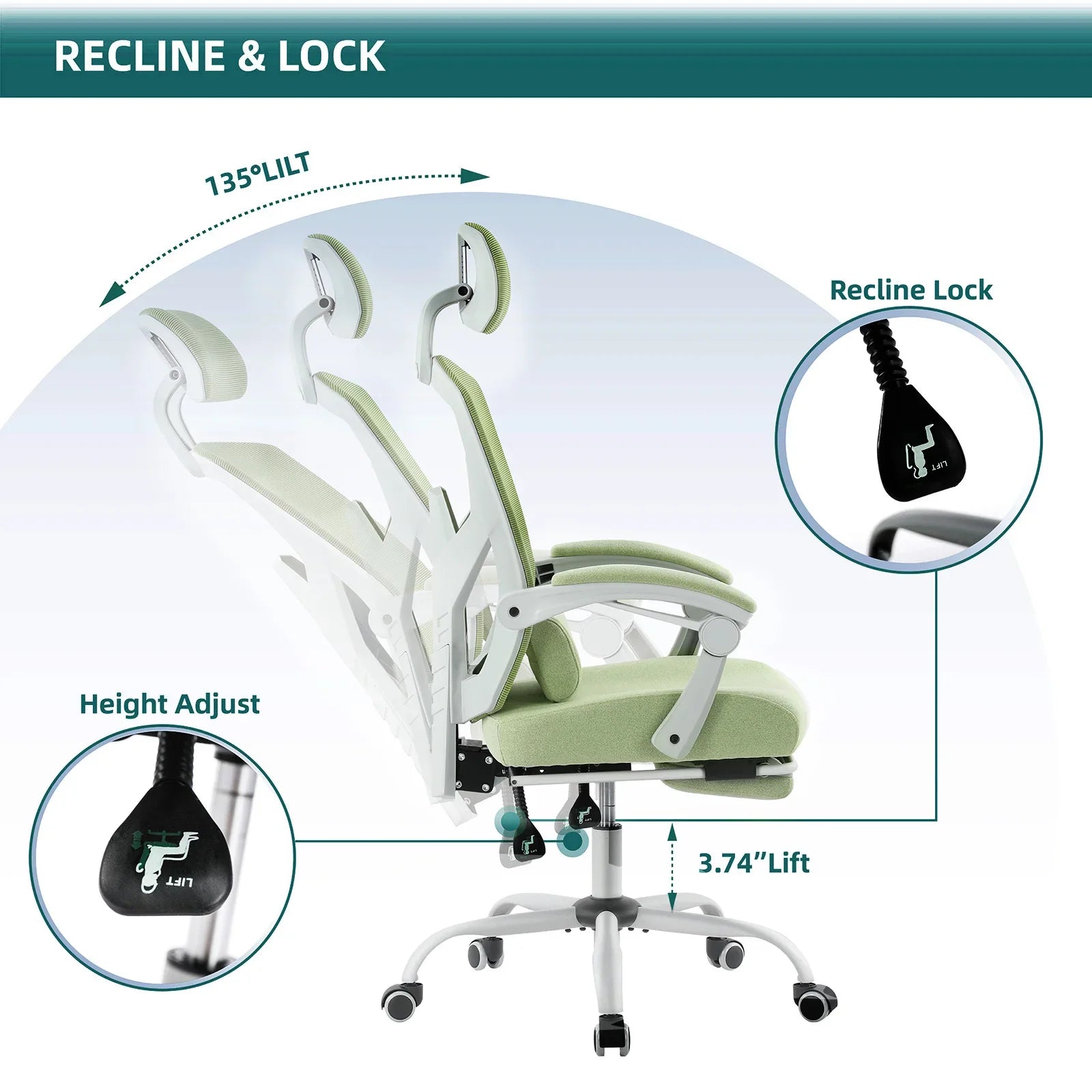 Ergonomic High Back Mesh Gaming Chair with Reclining and Lumbar Support