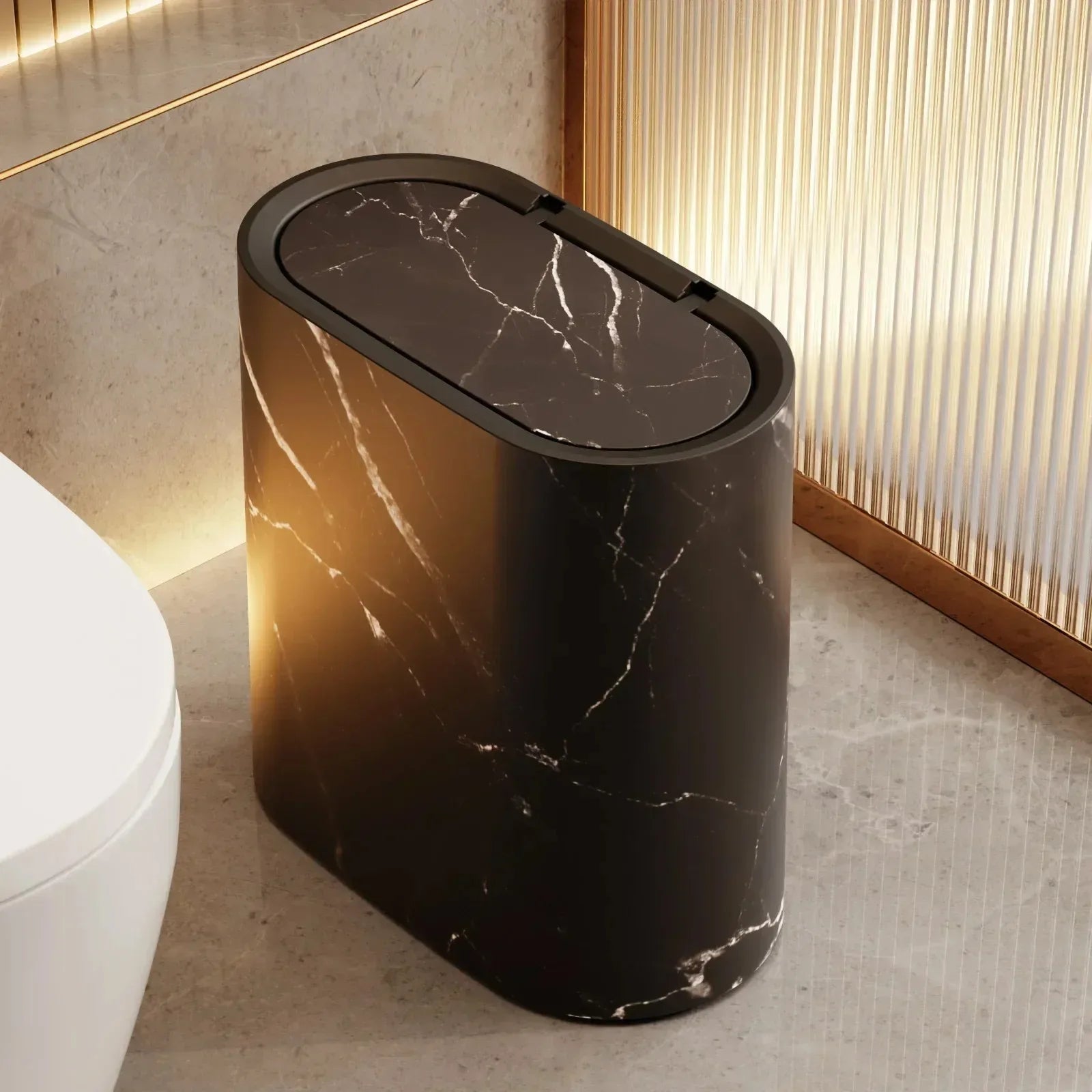 Luxury Marble Design Trash Can | Nordic Modern Wastebasket for Bathroom