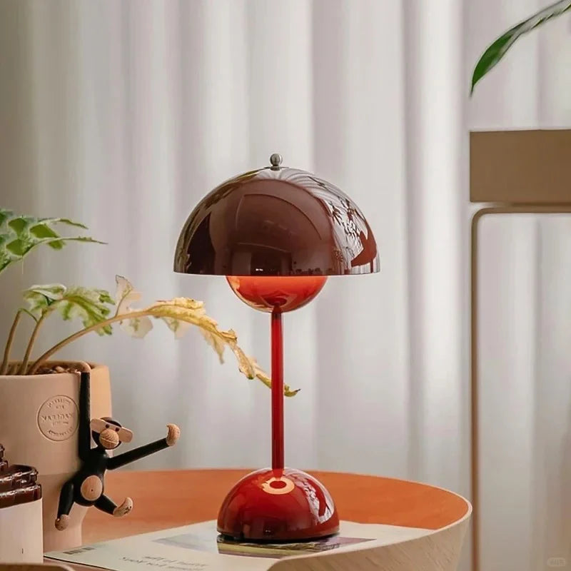 Rechargeable LED Mushroom Table Lamp with Portable Flowerpot Design