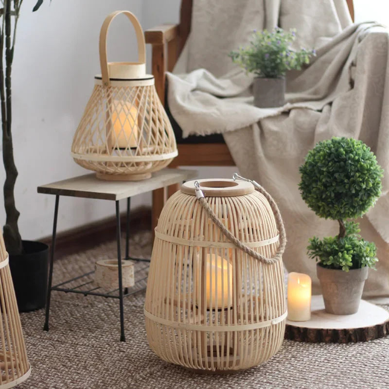 Handwoven Rattan Lanterns for Patio | Decorative Boho Hanging Garden Decor