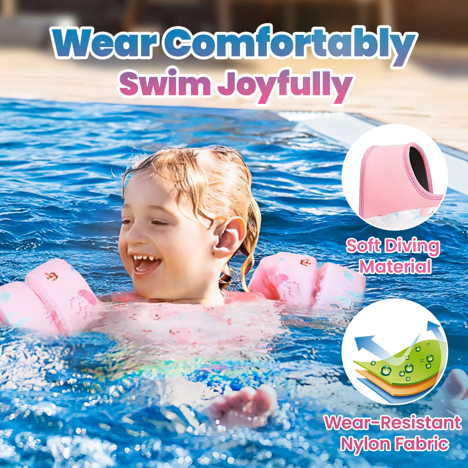 Kids Foam Swim Vest with Arm Floats & Safety Whistle – Toddler Float Jacket for Pool, Beach & Kayaking