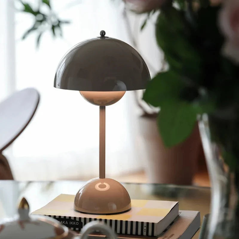 Rechargeable LED Mushroom Table Lamp with Portable Flowerpot Design