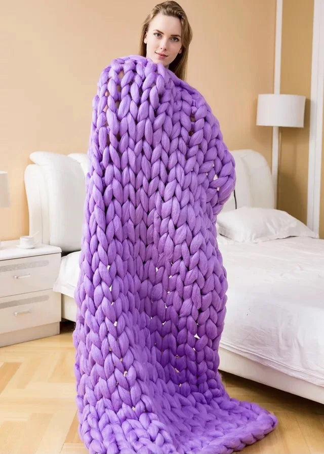 Chunky Knit Wool Blanket | Decorative Sofa Throw for Bed & Home