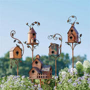 Metal Art Birdhouse Garden Stake – Handcrafted Decorative Bird Feeder Sculpture for Yard & Patio
