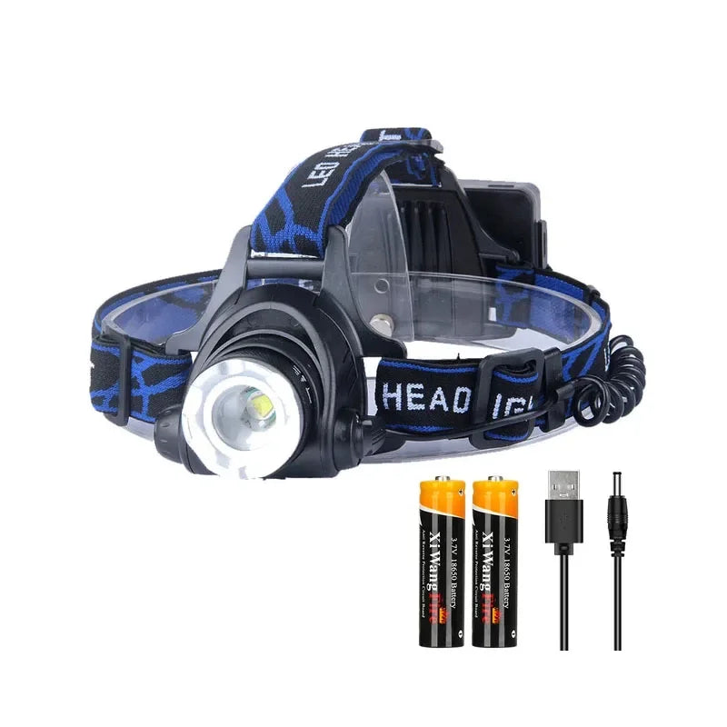 Rechargeable Waterproof LED Headlamp with Zoomable Beam for Camping
