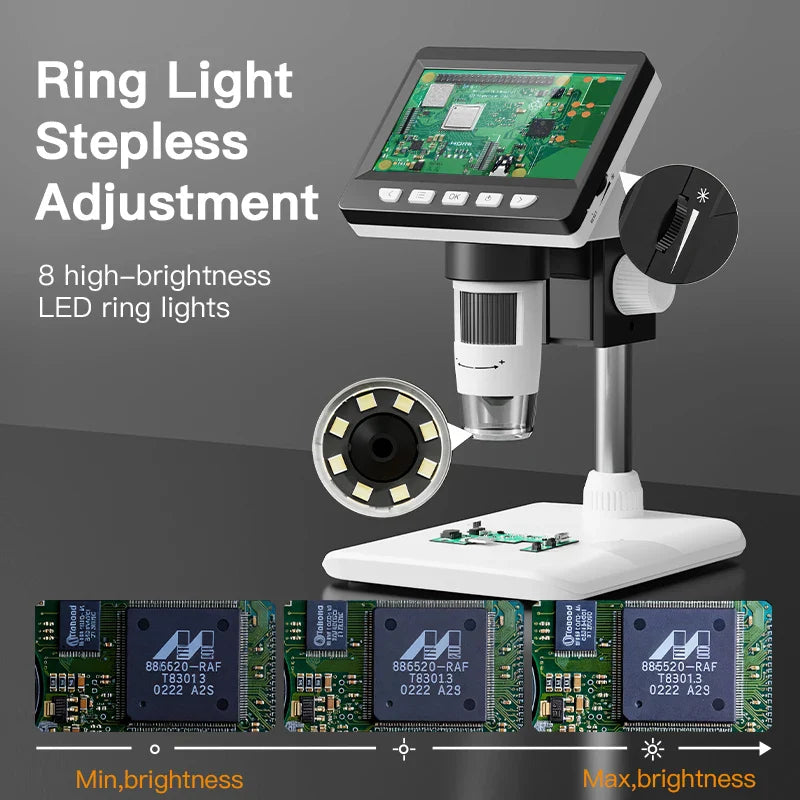 Digital Coin and Soldering Microscope with 1000X Zoom and 4.3 Inch IPS