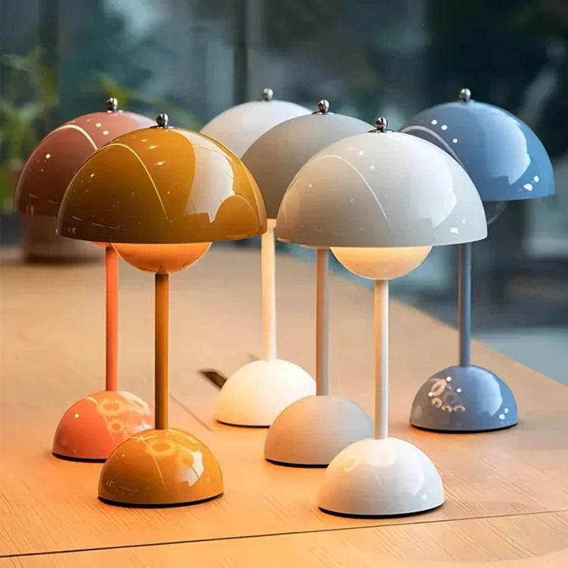 Rechargeable LED Mushroom Table Lamp with Portable Flowerpot Design