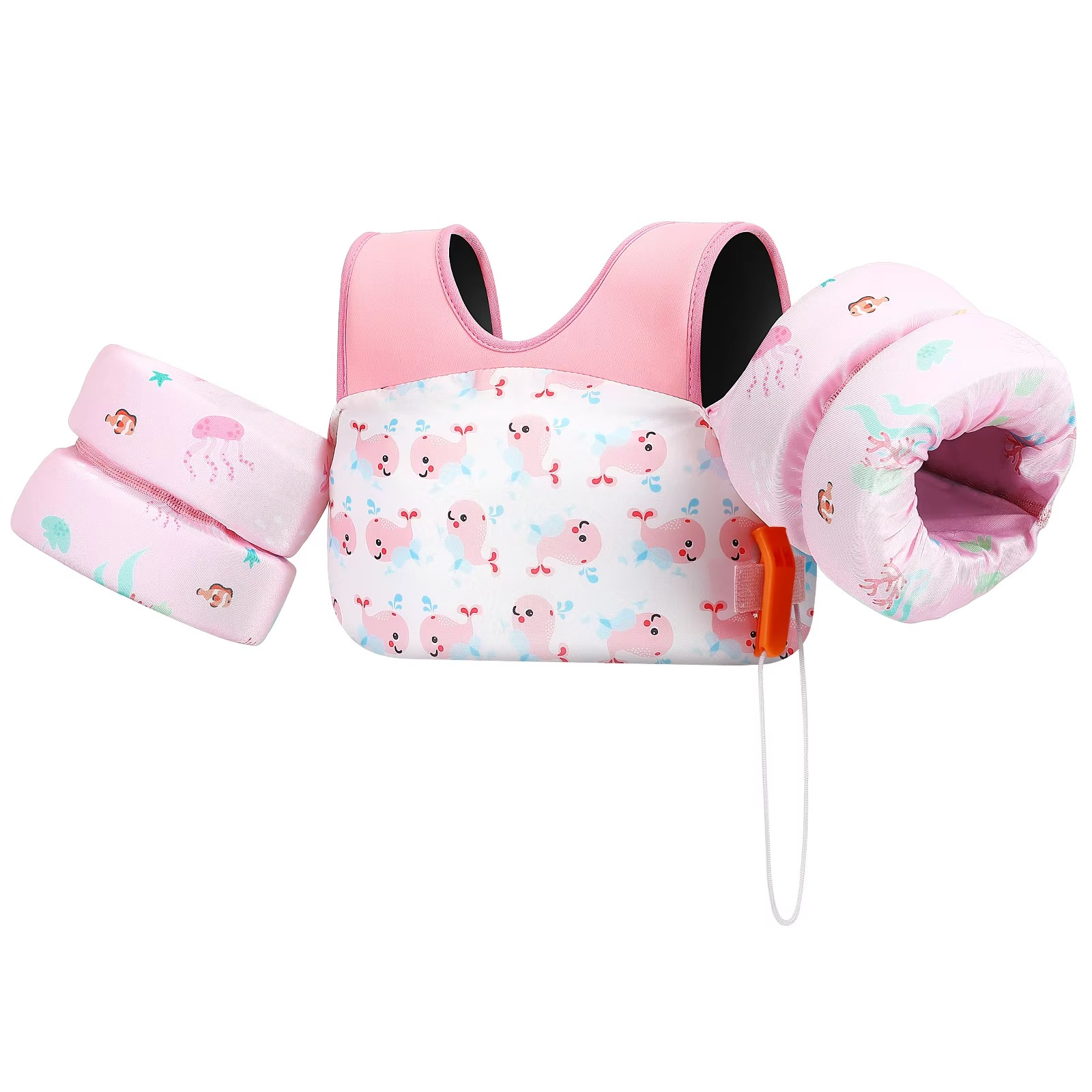 Kids Foam Swimming Life Vest with Arm Floats and Safety Whistle