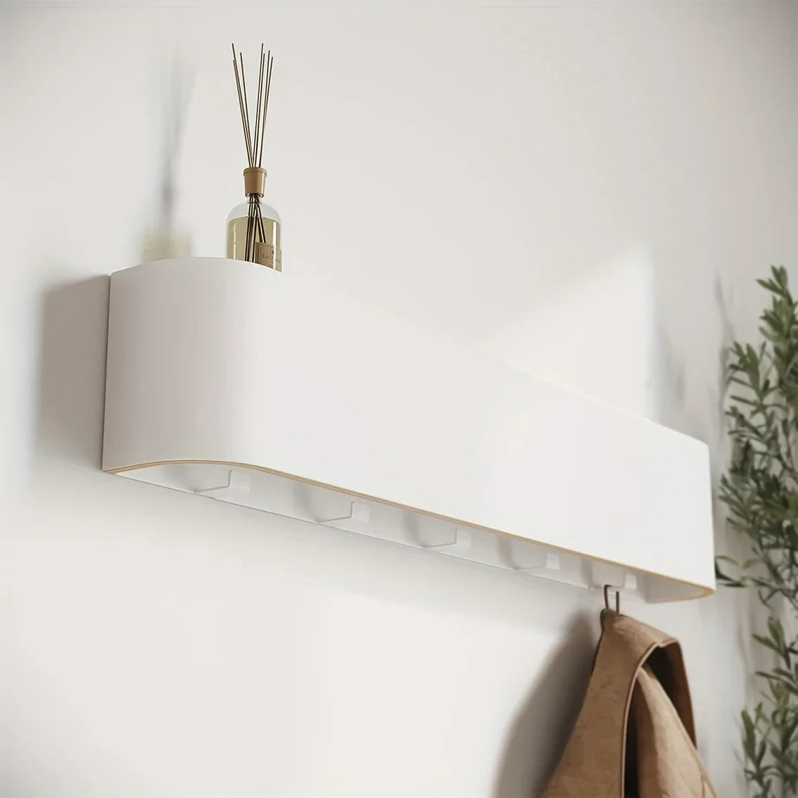 Nordic Wall Mounted Coat Rack with Shelf and Hidden Hooks | Entryway Storage Wardrobe