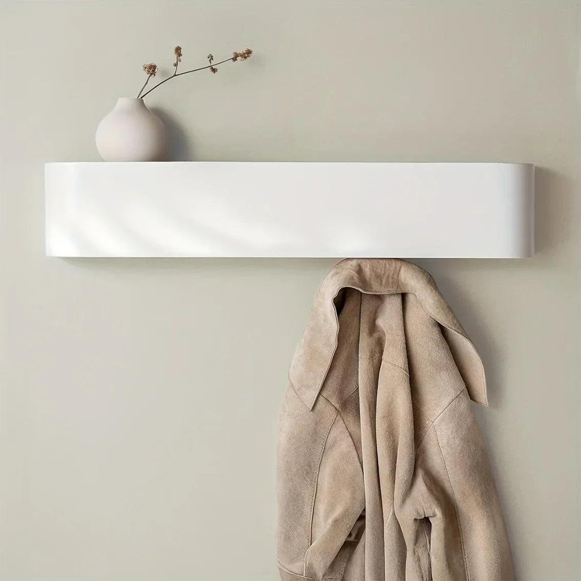 Nordic Wall Mounted Coat Rack with Shelf and Hidden Hooks | Entryway Storage Wardrobe