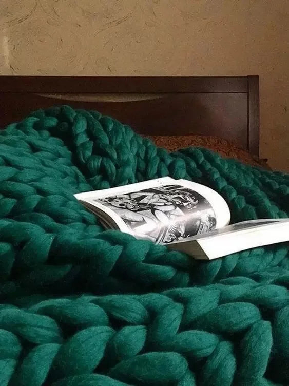 Chunky Knit Wool Blanket | Decorative Sofa Throw for Bed & Home