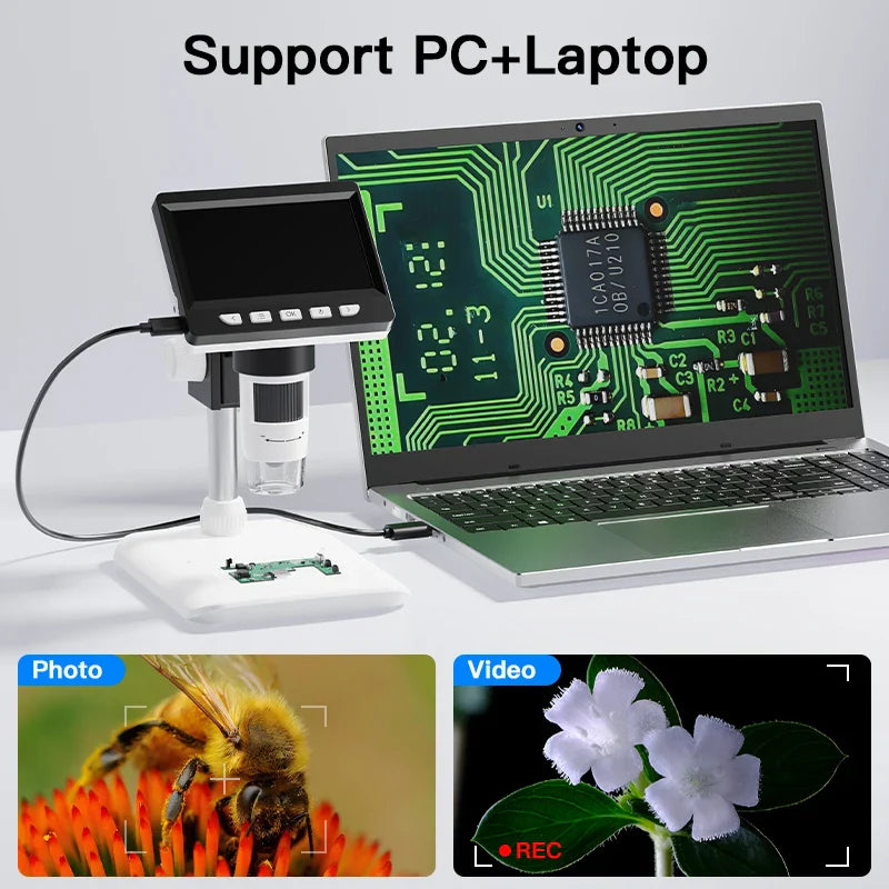 Digital Coin and Soldering Microscope with 1000X Zoom and 4.3 Inch IPS