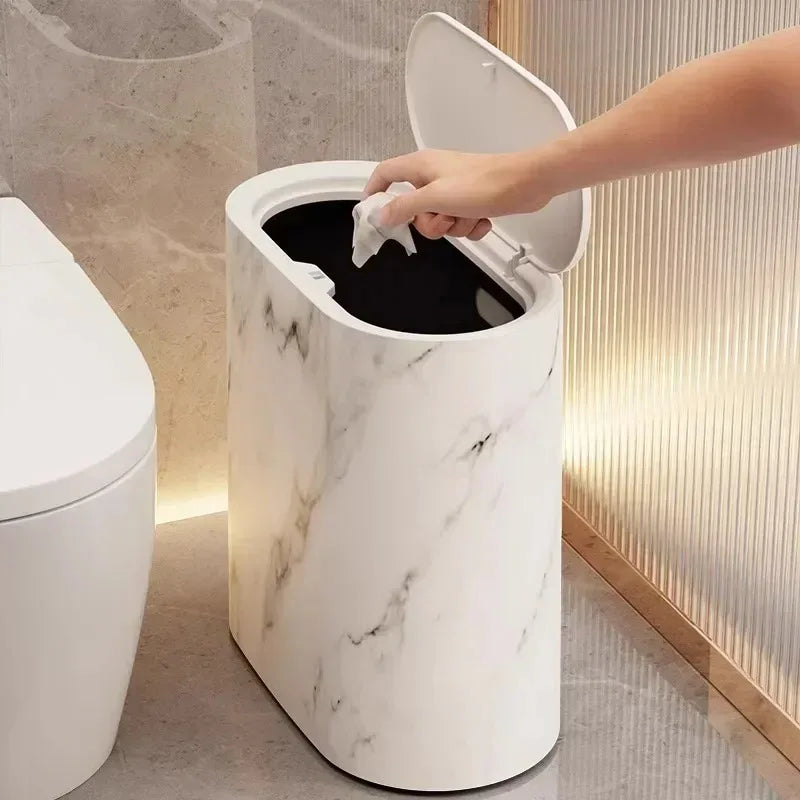 Luxury Marble Design Trash Can | Nordic Modern Wastebasket for Bathroom