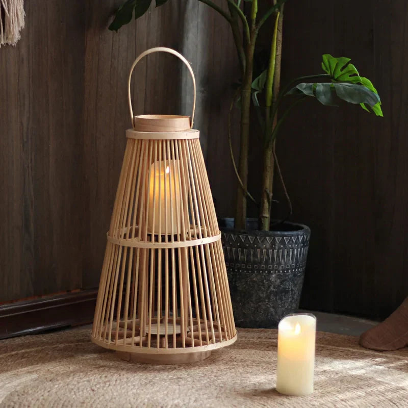 Handwoven Rattan Lanterns for Patio | Decorative Boho Hanging Garden Decor