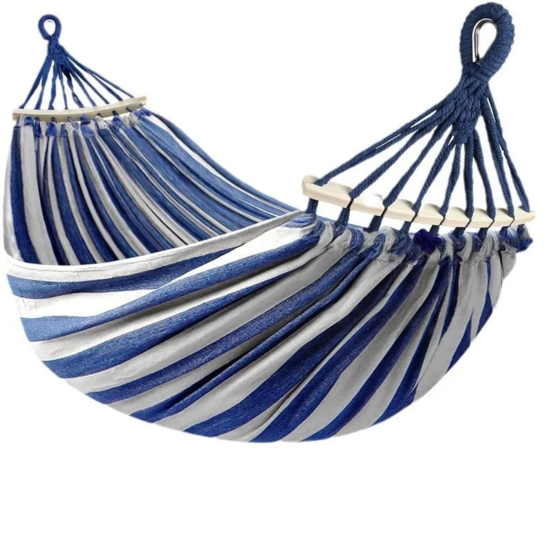 Portable Double Canvas Hammock with Anti-Roll Wooden Spreader Bars