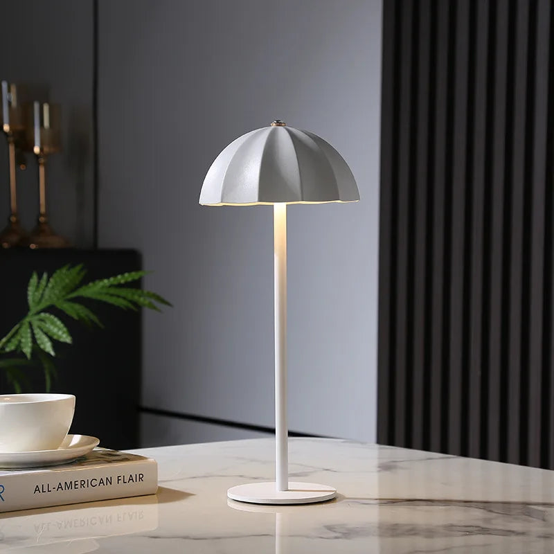 Rechargeable Metal LED Umbrella Table Lamp with Touch Dimming