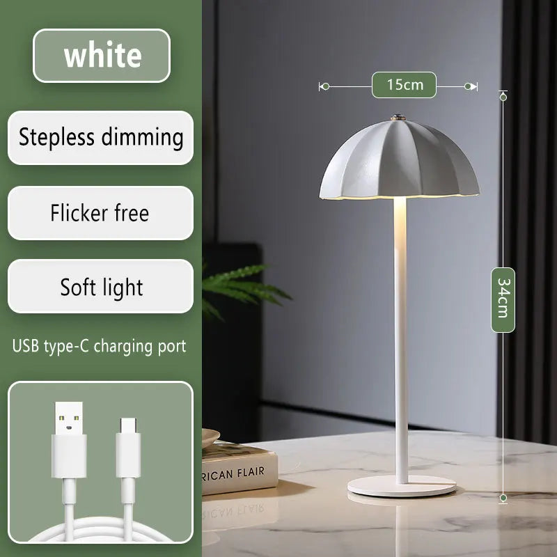 Rechargeable Metal LED Umbrella Table Lamp with Touch Dimming