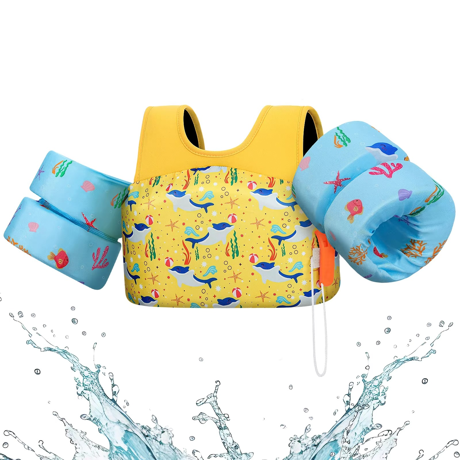 Kids Foam Swim Vest with Arm Floats & Safety Whistle – Toddler Float Jacket for Pool, Beach & Kayaking