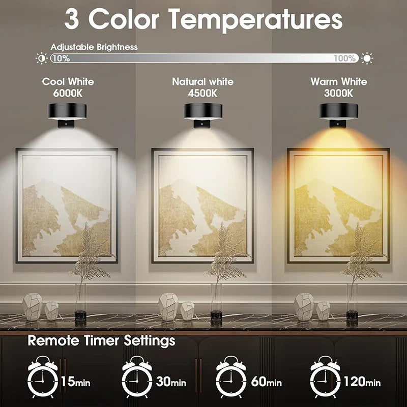 Magnetic Battery Operated Dimmable Art Wall Lights with Remote 3 Pack