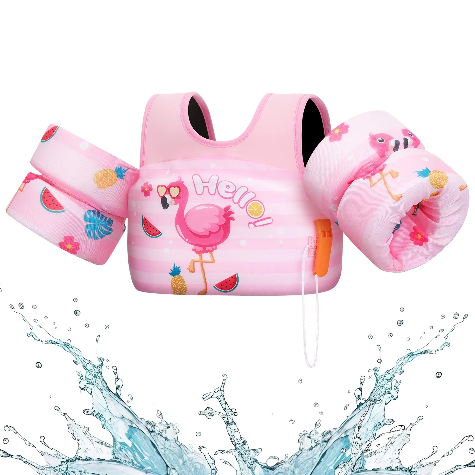 Kids Foam Swimming Life Vest with Arm Floats and Safety Whistle